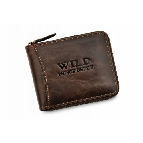 brązowy portfel skórzany WILD 702 na suwak vintage / WILD 702 brown vintage leather zip wallet